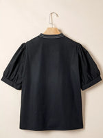 Notched Puff Sleeve Blouse