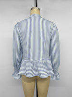 Striped Mandarin Knot Buttons Peplum Hem Shirt