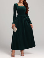 Velvet Square Neck Long Sleeve Dress - Ladyez