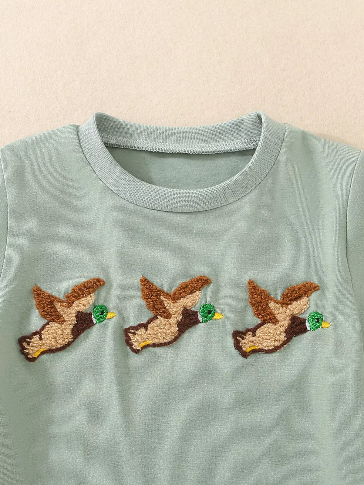 Children's Duck Embroidered T-shirt and Gingham Shorts Set