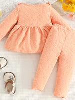 Children's Floral Embossed Ruffle Trim Top and Pants Set