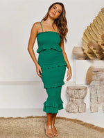 Smocked Ruffled Midi Cami Dress - Ladyez