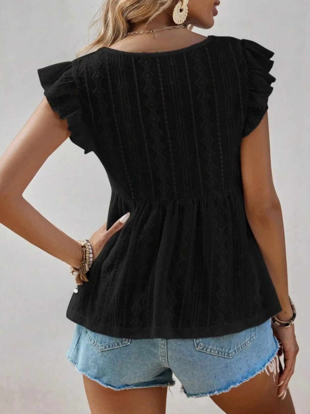 Ruffle Sleeve V-Neck Blouse