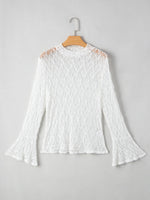 Sheer Lace Bell Sleeve Mock Neck Blouse