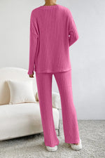 Ribbed V-Neck Top and Pants Set