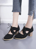 Lace-Up Block Heel Pumps - Ladyez