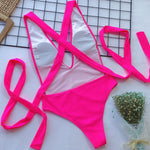 Halter Neck Deep V Tied One-Piece Swimsuit - Ladyez