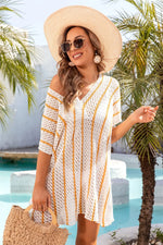 Angel Wings Openwork V-Neck Short Sleeve Cover Up - Ladyez
