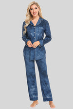 Collared Neck Long Sleeve Loungewear Set with Pockets - Ladyez