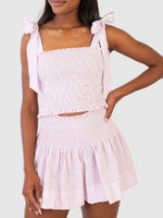 Smocked Tie Shoulder Top and Mini Skirt Set