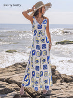 Printed V-Neck Wide Leg Jumpsuit - Ladyez