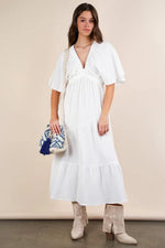 VERY J Mineral Washed Elastic Neck Detail Midi Dress