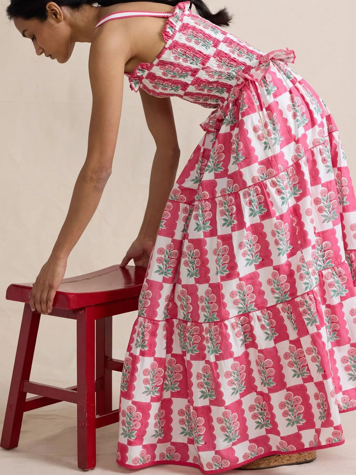 Bohemian Floral Print Smocked Tiered Maxi Dress - Ladyez