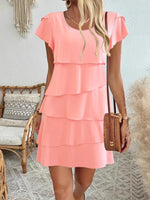 Casual Layered Round Neck Ruffled Sleeve Dress