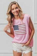 BiBi American Flag Sequins Patch Knit Top