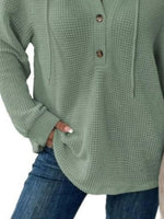 Full Size Button Detail Waffle Knit Hoodie Plus Size