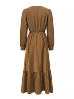 V-Neck Long Sleeve Ruffle Hem Dress