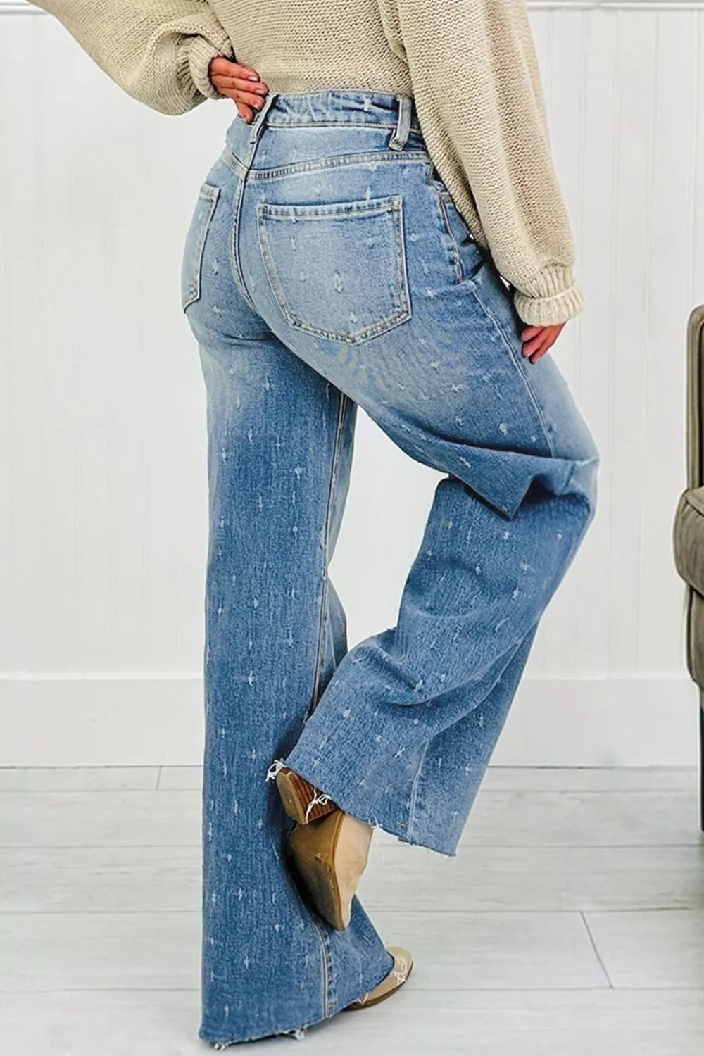 Distressed Detail Tummy Control Raw Hem Jeans