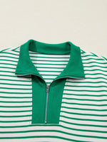 Stripe Quarter Zip Polo Collar T Shirt Dress with Pockets