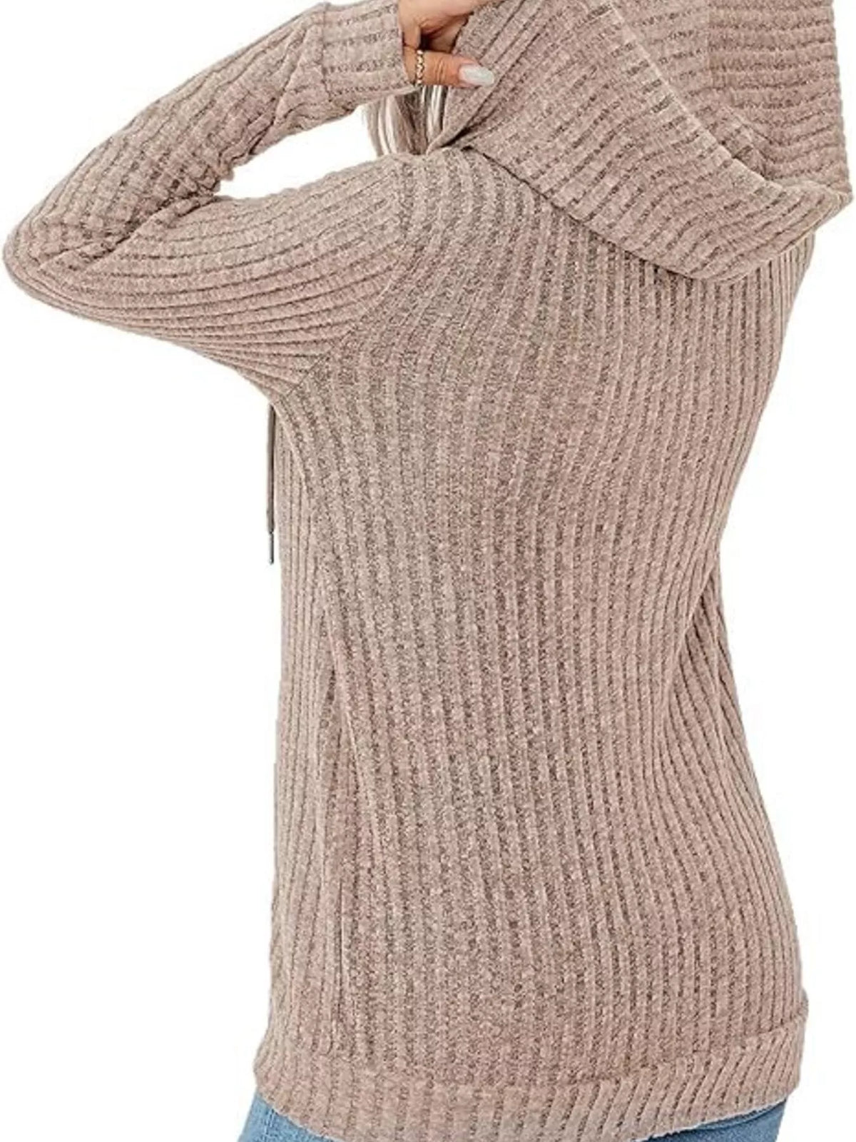 Ribbed Zip Up Hooded Outerwear