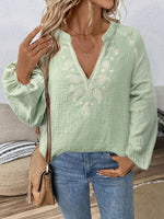 Paisley Notched Balloon Sleeve Blouse