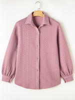 Cable Texture Puff Sleeve Loose Shacket