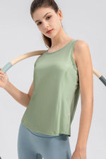 Wide Strap Round Neck Active Tank - Ladyez