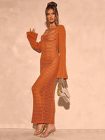 Openwork Square Neck Flare Sleeve Cover-Up Dress - Ladyez