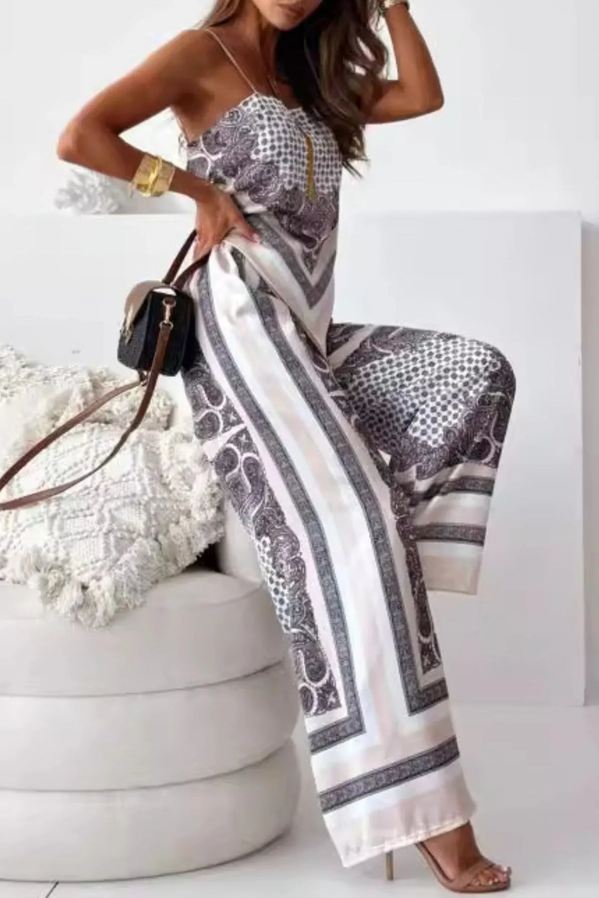 Printed Cami and Wide Leg Pants Set