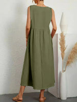 Full Size Pocketed V-Neck Sleeveless Midi Dress Plus Size