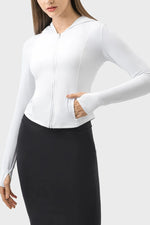 Millennia Pocketed Zip Up Hooded Long Sleeve Active Outerwear - Ladyez
