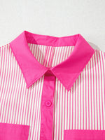 Stripe Color Block Patchwork Shirt Collar Button Down Puff Sleeve Mini Dress