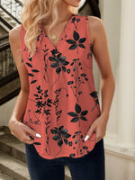 Printed V-Neck Tank - Ladyez