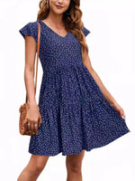 Polka Dot Ruffle Sleeve V-Neck Mini Dress