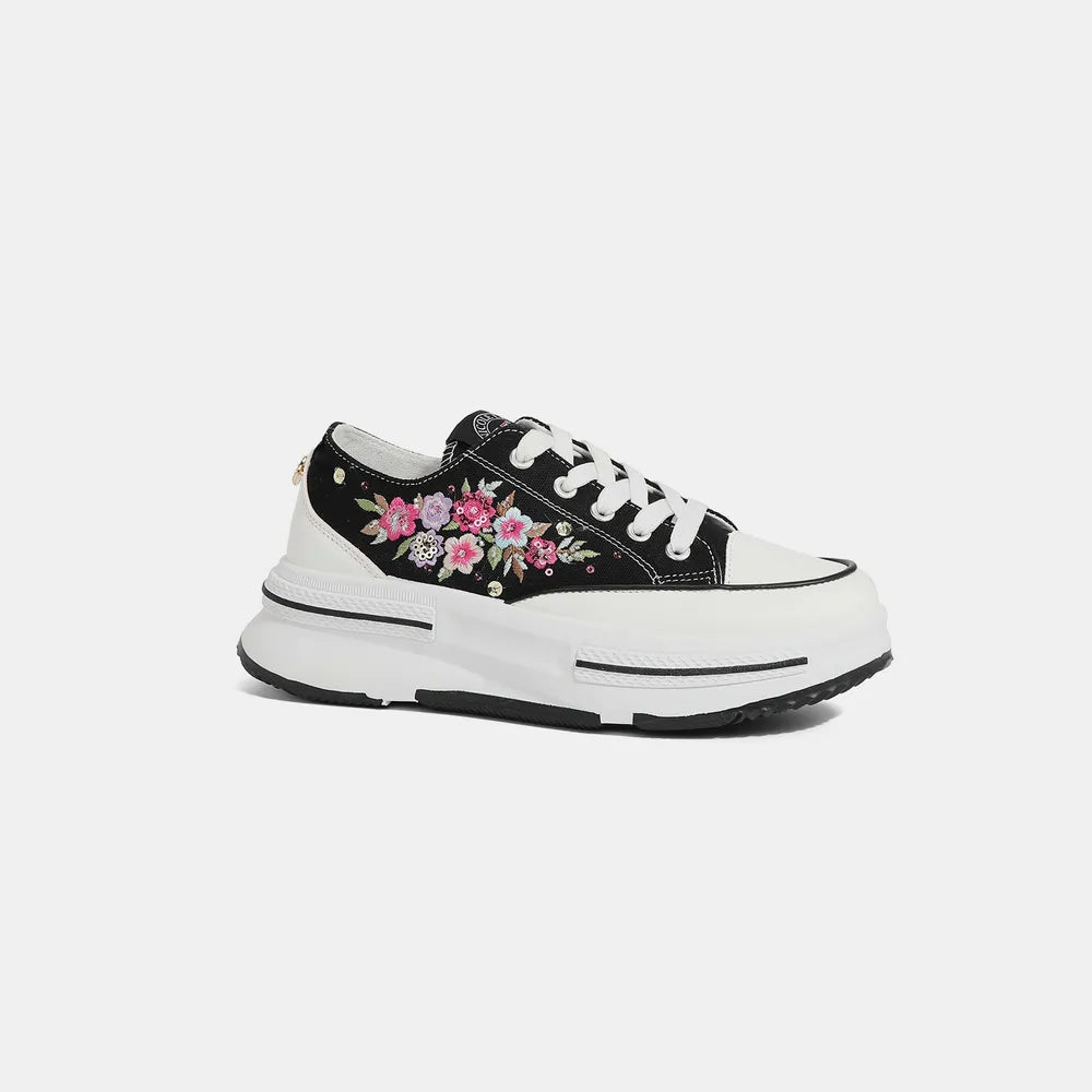 Nicole Lee USA Embroidery Detail Platform Lace-Up Sneakers - Ladyez