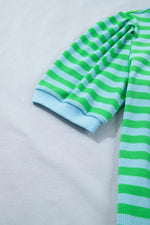 Stripe Colorblock Detail Puff Sleeve Top Drawstring Shorts 2pcs Outfit