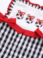 Children's Gingham Soccer Ball Embroidered Ruffle Hem Jumpsuit