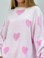 Heart Round Neck Oversized Knit Sweater