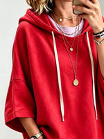 Drawstring 3/4 Sleeve Hoodie