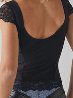 Lace Detail V-Neck Cap Sleeve Top - Ladyez