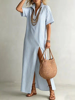 Full Size Striped Maxi Dress with Side Slit Plus SIze