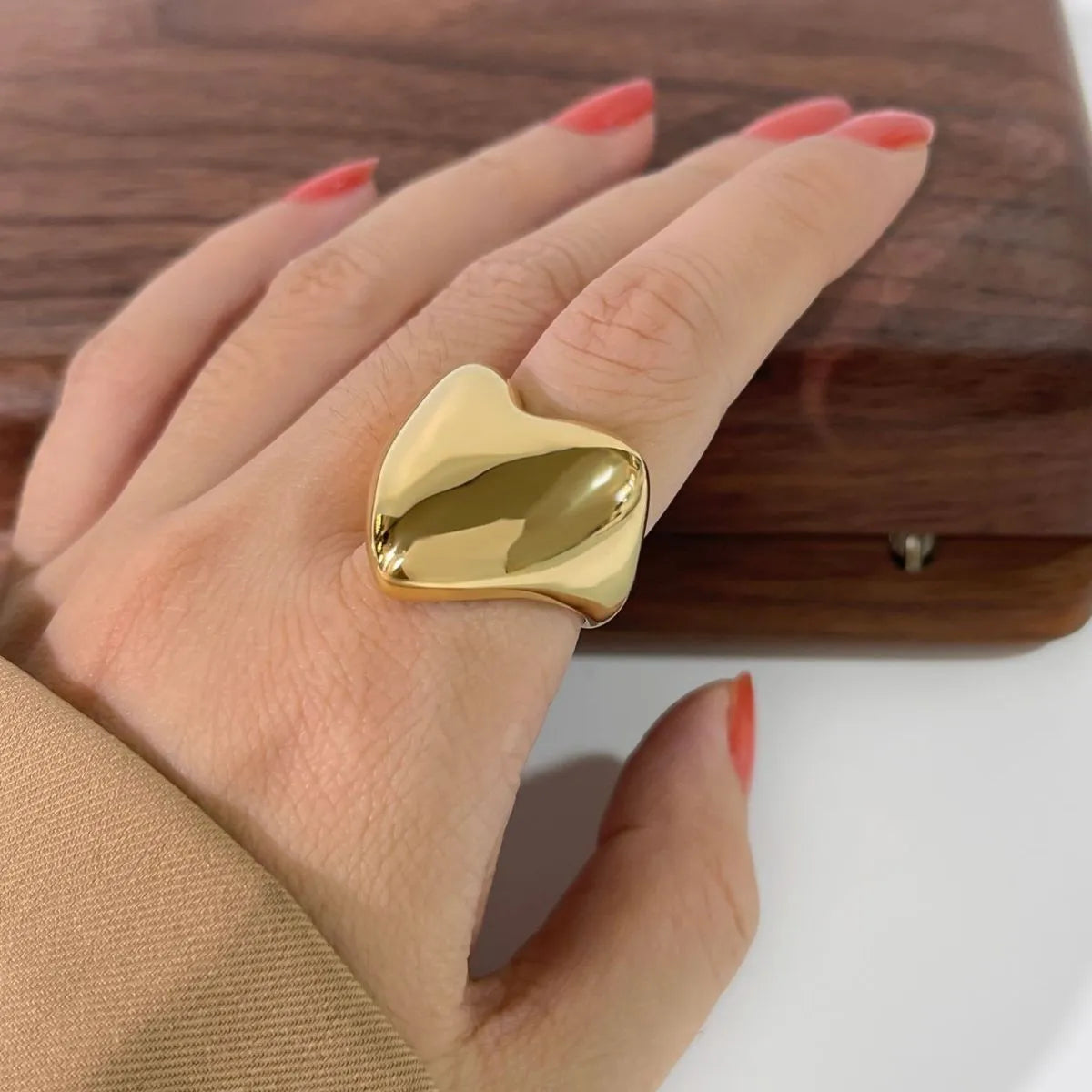 18K Gold-Plated Stainless Steel Heart Ring - Ladyez