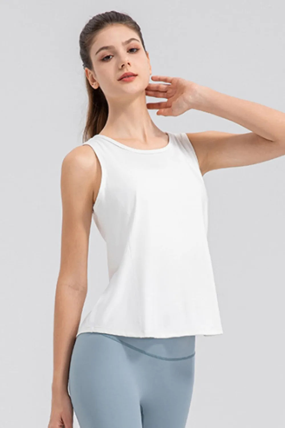 Wide Strap Round Neck Active Tank - Ladyez