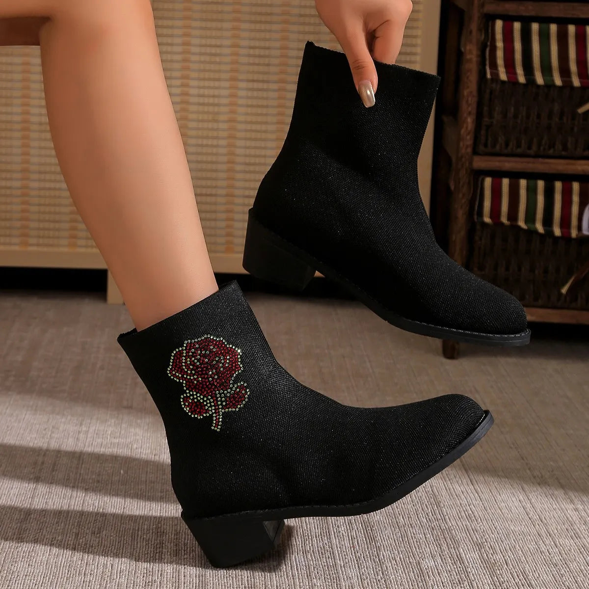 Round Toe Block Heels Boots - Ladyez