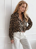 Leopard Collared Neck Long Sleeve Shirt