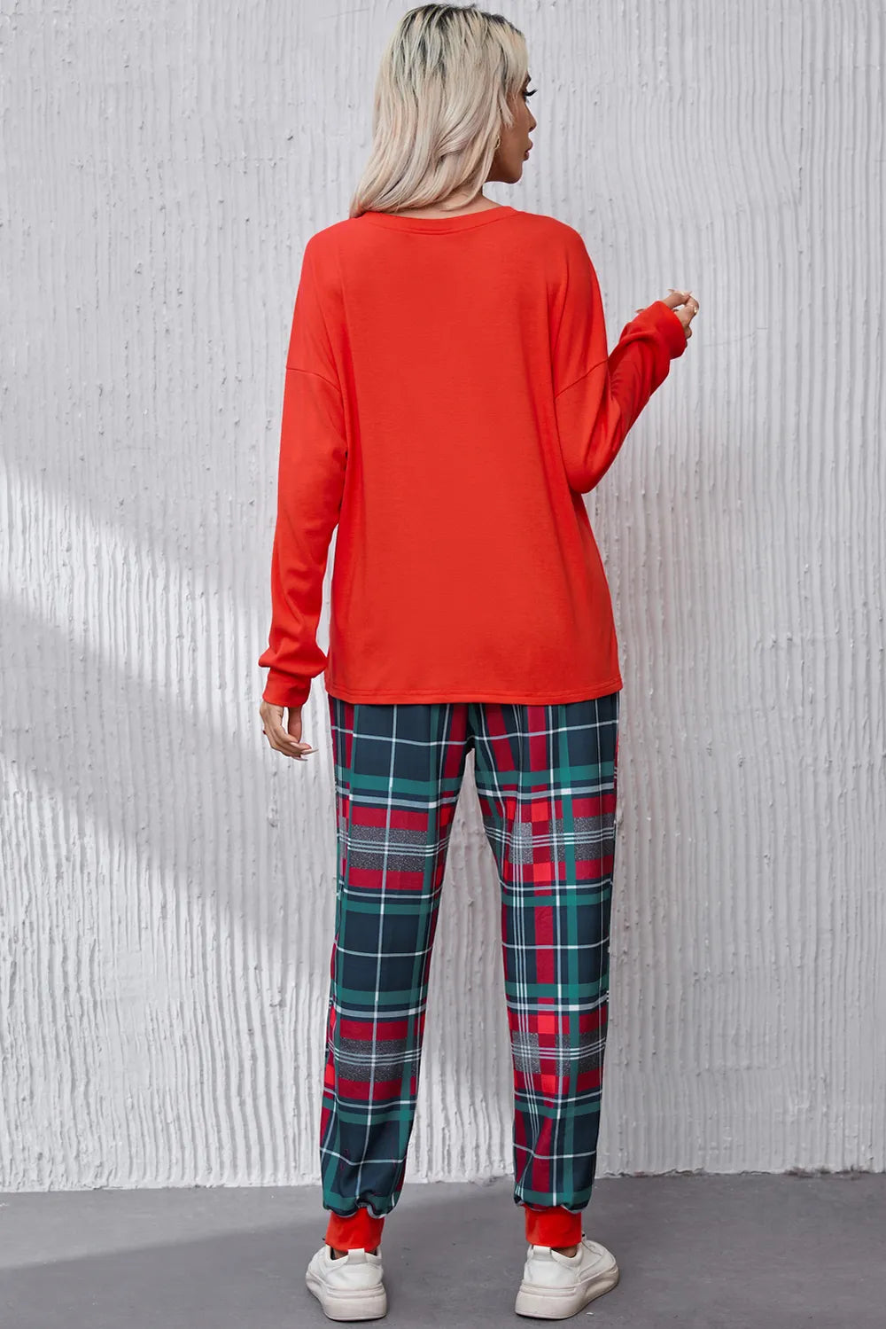 ALL IS BRIGHT Round Neck Top and Plaid Pants Lounge Set - Ladyez