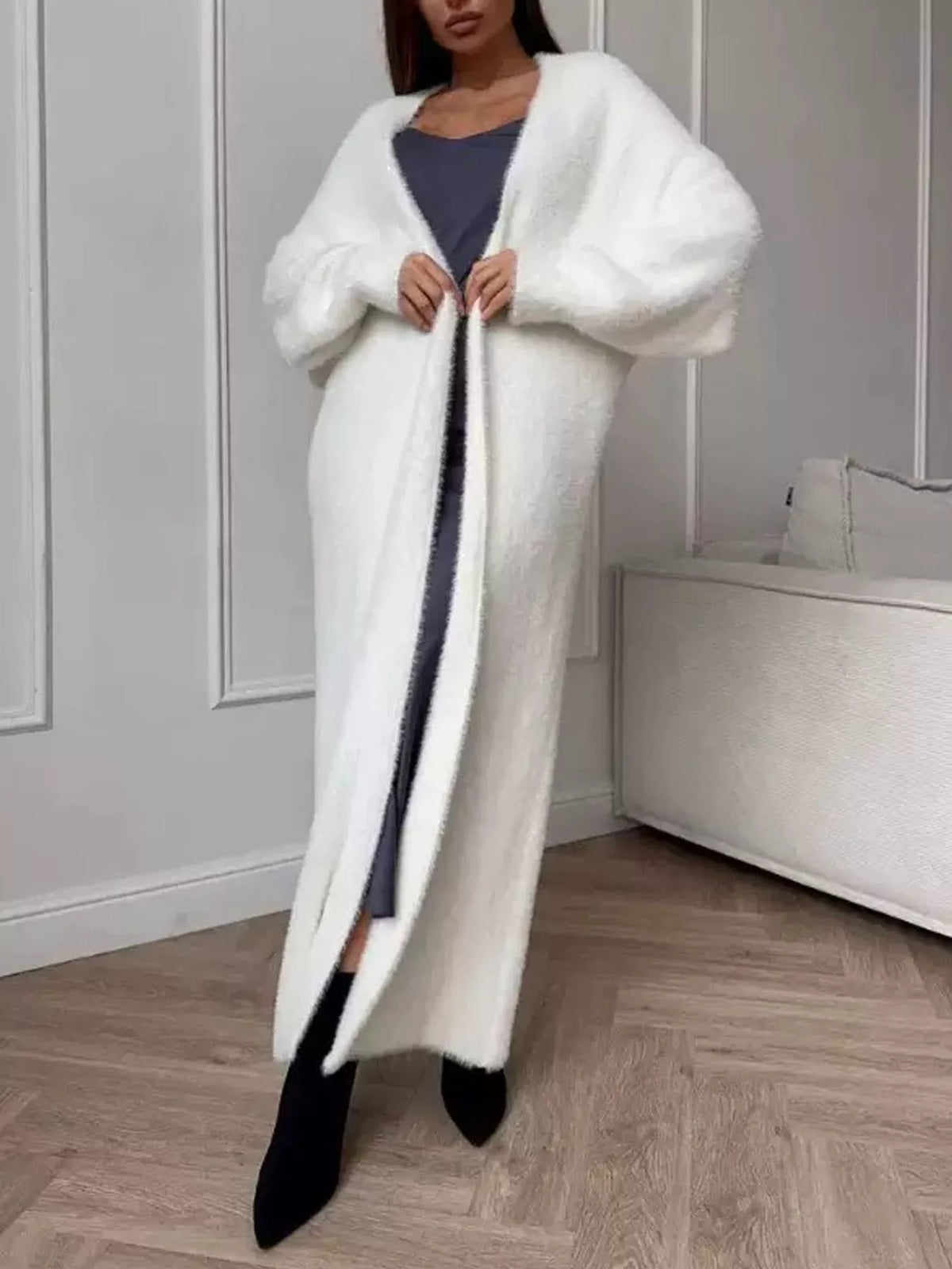 Fuzzy Open Front Longline Cardigan