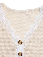 Lace Trim Waffle Knit T-Shirt