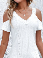 Cold Shoulder Short Sleeve Eyelet Mini Dress - Ladyez