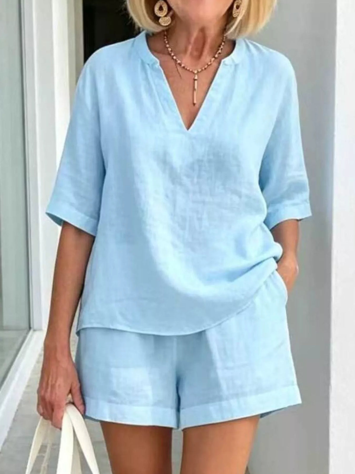 Full Size Half Sleeve Top and Shorts Set Plus Size